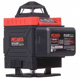 Уровень лазерный, 4 луча, самовыравнивание ± 4 град, РЕСАНТА ПЛ-4Х360 Green, 61/10/544