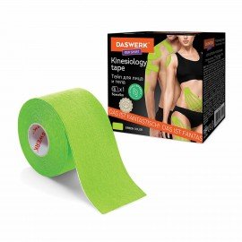 Кинезио тейп/лента для лица и тела, омоложение и восстановление, 5 см х 5 м, зеленый, DASWERK, 680006