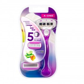 Бритвенный станок многоразовый женский, 5 лезвий, 2 кассеты, X-ONE, 700020