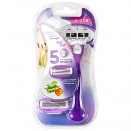 Бритвенный станок многоразовый женский, 5 лезвий, 2 кассеты, X-ONE, 700020