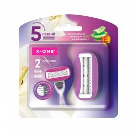 Кассеты для бритвенного станка многоразового женского, 5 лезвий, 2 кассеты, X-ONE, 700022