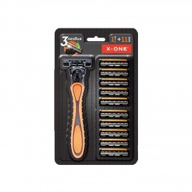 Бритвенный станок многоразовый мужcкой, 3 лезвия, 11 кассет, оранжевый, X-ONE, 700023