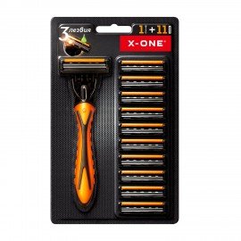 Бритвенный станок многоразовый мужcкой, 3 лезвия, 11 кассет, оранжевый, X-ONE, 700023