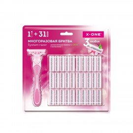 Бритвенный станок многоразовый женский, 3 лезвия, 31 кассета, розовый, X-ONE, 700025