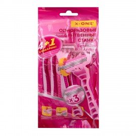 Бритвенные станки одноразовые, 3 лезвия, увлажняющая полоска, плавающая головка, 5 шт., розовый, X-ONE, 700034