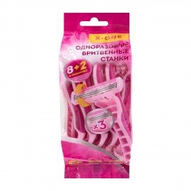 Бритвенные станки одноразовые, 3 лезвия, увлажняющая полоска, плавающая головка, 10 шт., розовый, X-ONE, 700035