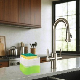 Диспенсер/дозатор для моющего средства, органайзер + губка, БЕЛЫЙ, 7х14х11см, ЛЮБАША, 700039