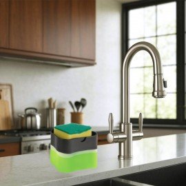 Диспенсер/дозатор для моющего средства, органайзер + губка, ЧЕРНЫЙ, 7х14х11см, ЛЮБАША, 700040