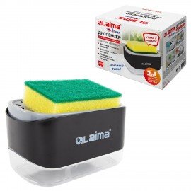 Диспенсер/дозатор для моющего средства органайзер + губка, ЧЕРНЫЙ, 14,5х9х10см, LAIMA HOME, 700042