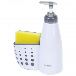Дозатор для моющего средства, органайзер кухонный + губка, БЕЛЫЙ, 8х20х16см, LAIMA HOME, 700048