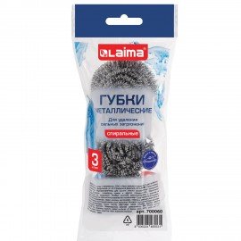 Губки (мочалки) металлические спиральные 3 х 15 грамм КОМПЛЕКТ 3 штуки, для посуды, гриля, плиты, LAIMA, 700060
