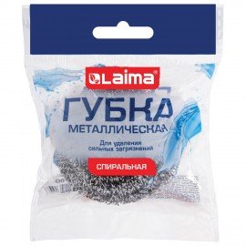 Губка (мочалка) металлическая спиральная 15 грамм, для посуды, гриля, плиты, LAIMA, 700061