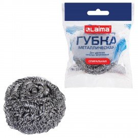 Губка (мочалка) металлическая спиральная 15 грамм, для посуды, гриля, плиты, LAIMA, 700061