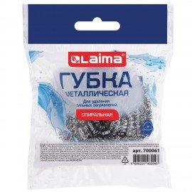 Губка (мочалка) металлическая спиральная 15 грамм, для посуды, гриля, плиты, LAIMA, 700061