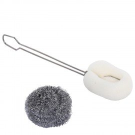 Ершик металлический 32 см кухонный для мытья бутылок и термосов, ДВЕ ГУБКИ в комплекте, LAIMA, 700066