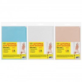 Шторка для ванной PEVA, 180х180см, кольца в комплекте, 3 цвета ассорти (белый,голубой,коричневый), WBZ, 700067