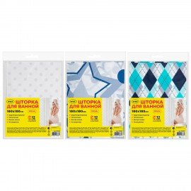 Шторка для ванной PEVA, 180х180см, кольца в комплекте, 3 дизайна ассорти, УЗОРЫ, WBZ, 700068