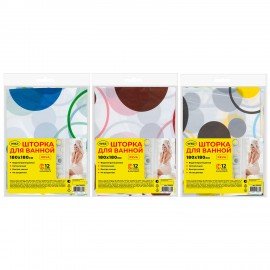 Шторка для ванной PEVA, 180х180см, кольца в комплекте, 3 дизайна ассорти, КРУГИ, WBZ, 700070