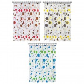 Шторка для ванной PEVA, 180х180см, кольца в комплекте, 3 дизайна ассорти, КРУГИ, WBZ, 700070