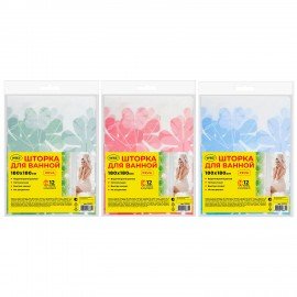 Шторка для ванной PEVA, 180х180см, кольца в комплекте, 3 дизайна ассорти, ЦВЕТЫ, WBZ, 700071