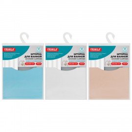 Шторка для ванной PEVA, 180х180см, кольца в комплекте, 3 цвета ассорти (белый, голубой, коричневый), PRIMILA, 700072