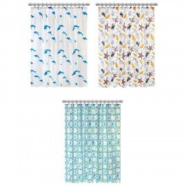 Шторка для ванной PEVA, 180х180см, кольца в комплекте, 3 дизайна ассорти, МОРЕ, PRIMILA, 700074