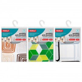 Шторка для ванной PEVA, 180х200см, кольца в комплекте, 3 дизайна ассорти, ФИГУРЫ, PRIMILA, 700075
