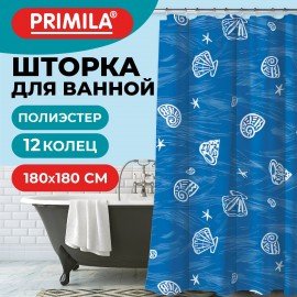 Шторка для ванной ПОЛИЭСТЕР, 180х180см, кольца в комплекте, МОРЕ, PRIMILA, 700077