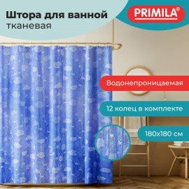 Шторка для ванной ПОЛИЭСТЕР, 180х180см, кольца в комплекте, МОРЕ, PRIMILA, 700077