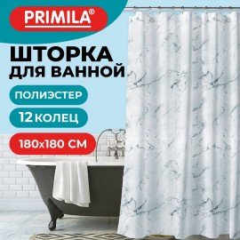 Шторка для ванной ПОЛИЭСТЕР, 180х180см, кольца в комплекте, БЕЛЫЙ МРАМОР, PRIMILA, 700079