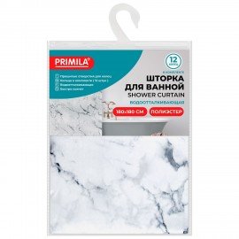 Шторка для ванной ПОЛИЭСТЕР, 180х180см, кольца в комплекте, БЕЛЫЙ МРАМОР, PRIMILA, 700079