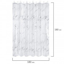 Шторка для ванной ПОЛИЭСТЕР, 180х180см, кольца в комплекте, БЕЛЫЙ МРАМОР, PRIMILA, 700079