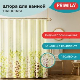 Шторка для ванной ПОЛИЭСТЕР, 180х180см, кольца в комплекте, ФЛОРА, PRIMILA, 700080