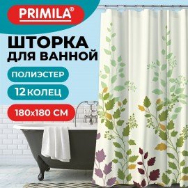 Шторка для ванной ПОЛИЭСТЕР, 180х180см, кольца в комплекте, ФЛОРА, PRIMILA, 700080