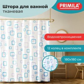 Шторка для ванной ПОЛИЭСТЕР, 180х180см, кольца в комплекте, ФИГУРЫ, PRIMILA, 700081