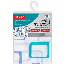 Шторка для ванной ПОЛИЭСТЕР, 180х180см, кольца в комплекте, ФИГУРЫ, PRIMILA, 700081