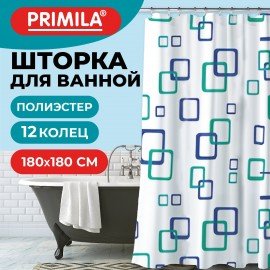 Шторка для ванной ПОЛИЭСТЕР, 180х180см, кольца в комплекте, ФИГУРЫ, PRIMILA, 700081