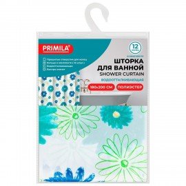 Шторка для ванной ПОЛИЭСТЕР, 180х200см, кольца в комплекте, ЦВЕТЫ, PRIMILA, 700082