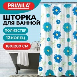 Шторка для ванной ПОЛИЭСТЕР, 180х200см, кольца в комплекте, ЦВЕТЫ, PRIMILA, 700082