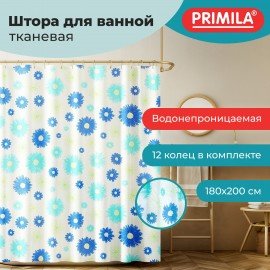 Шторка для ванной ПОЛИЭСТЕР, 180х200см, кольца в комплекте, ЦВЕТЫ, PRIMILA, 700082