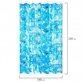 Шторка для ванной ПОЛИЭСТЕР, 180х200см, кольца в комплекте, ГОЛУБОЙ МРАМОР, PRIMILA, 700083