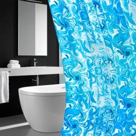 Шторка для ванной ПОЛИЭСТЕР, 180х200см, кольца в комплекте, ГОЛУБОЙ МРАМОР, PRIMILA, 700083