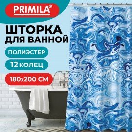 Шторка для ванной ПОЛИЭСТЕР, 180х200см, кольца в комплекте, ГОЛУБОЙ МРАМОР, PRIMILA, 700083