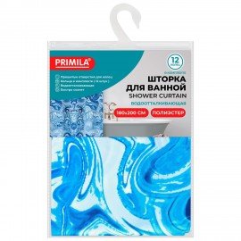 Шторка для ванной ПОЛИЭСТЕР, 180х200см, кольца в комплекте, ГОЛУБОЙ МРАМОР, PRIMILA, 700083