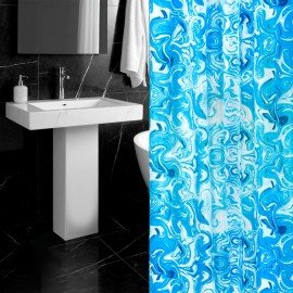 Шторка для ванной ПОЛИЭСТЕР, 180х200см, кольца в комплекте, ГОЛУБОЙ МРАМОР, PRIMILA, 700083