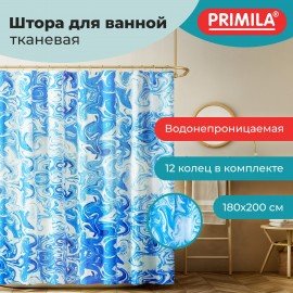 Шторка для ванной ПОЛИЭСТЕР, 180х200см, кольца в комплекте, ГОЛУБОЙ МРАМОР, PRIMILA, 700083
