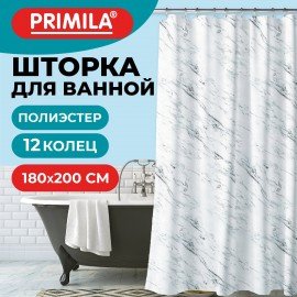 Шторка для ванной ПОЛИЭСТЕР, 180х200см, кольца в комплекте, МРАМОР, PRIMILA, 700084