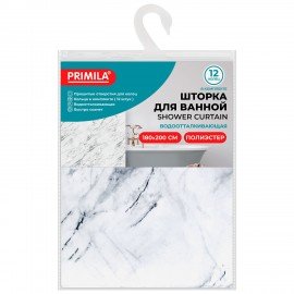 Шторка для ванной ПОЛИЭСТЕР, 180х200см, кольца в комплекте, МРАМОР, PRIMILA, 700084