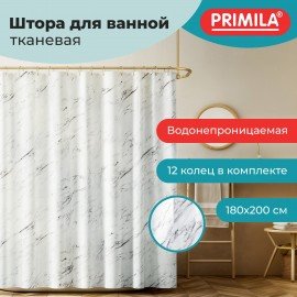 Шторка для ванной ПОЛИЭСТЕР, 180х200см, кольца в комплекте, МРАМОР, PRIMILA, 700084