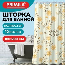 Шторка для ванной ПОЛИЭСТЕР, 180х200см, кольца в комплекте, РАСТЕНИЯ, PRIMILA, 700085